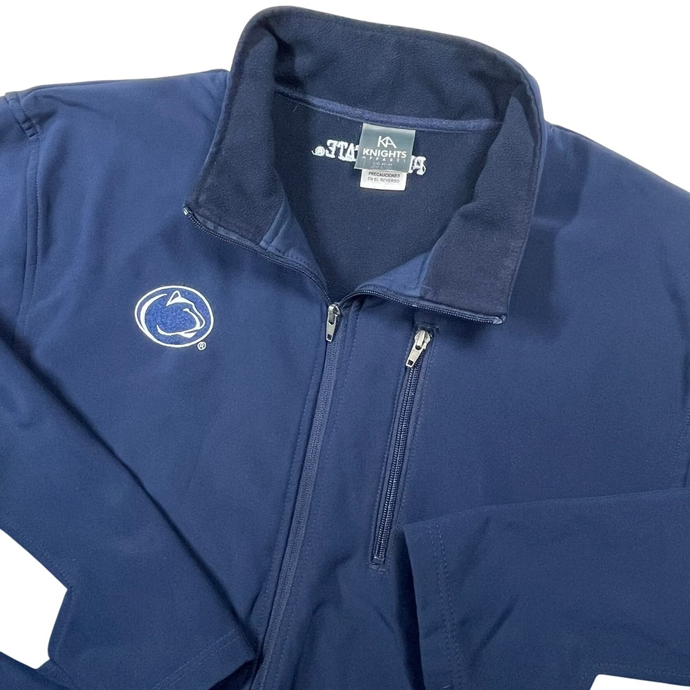 Penn State University Fleece Full Zip Jacket Mens L Navy Softshell NCAA *Flaw